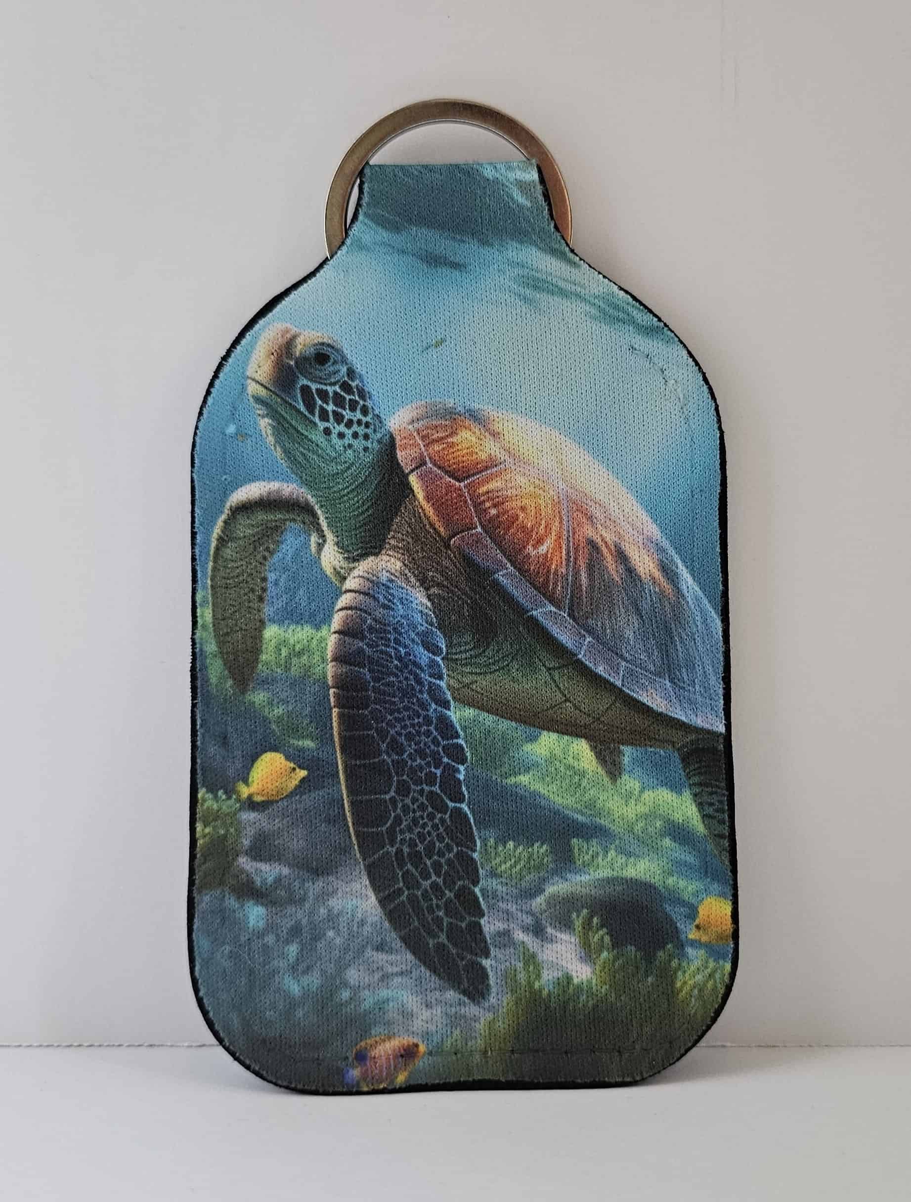 Sea Turtle Hand Sanitizer Bottle Holder W/Key Ring Gemini Rose Creations