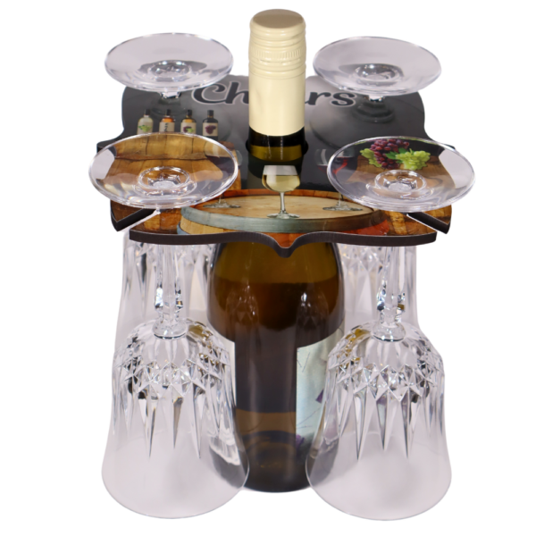 Wine Caddy - Holds Bottle & 4 Glasses