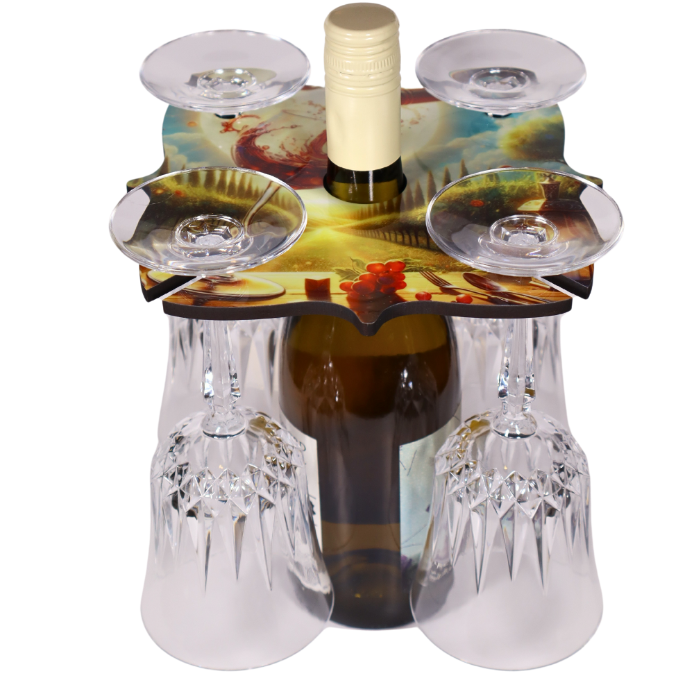 Wine Caddy - Holds Bottle and 4 Glasses - Image 4