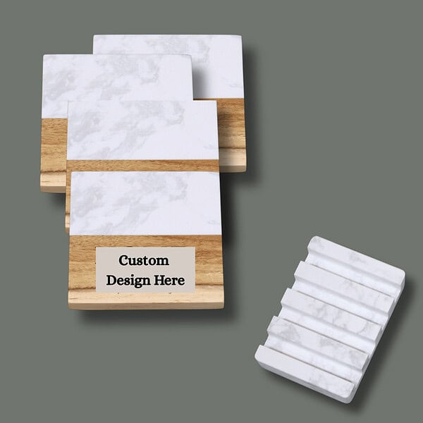 Custom Engraved Marble & Wood Coasters | 4x4 Coaster Set